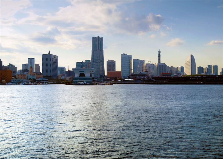Yokohama skyline and bay on a bright day